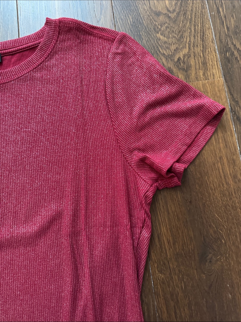PAIGE Short Sleeve Ribbed Tee - Raspberry - Picture 5 of 8